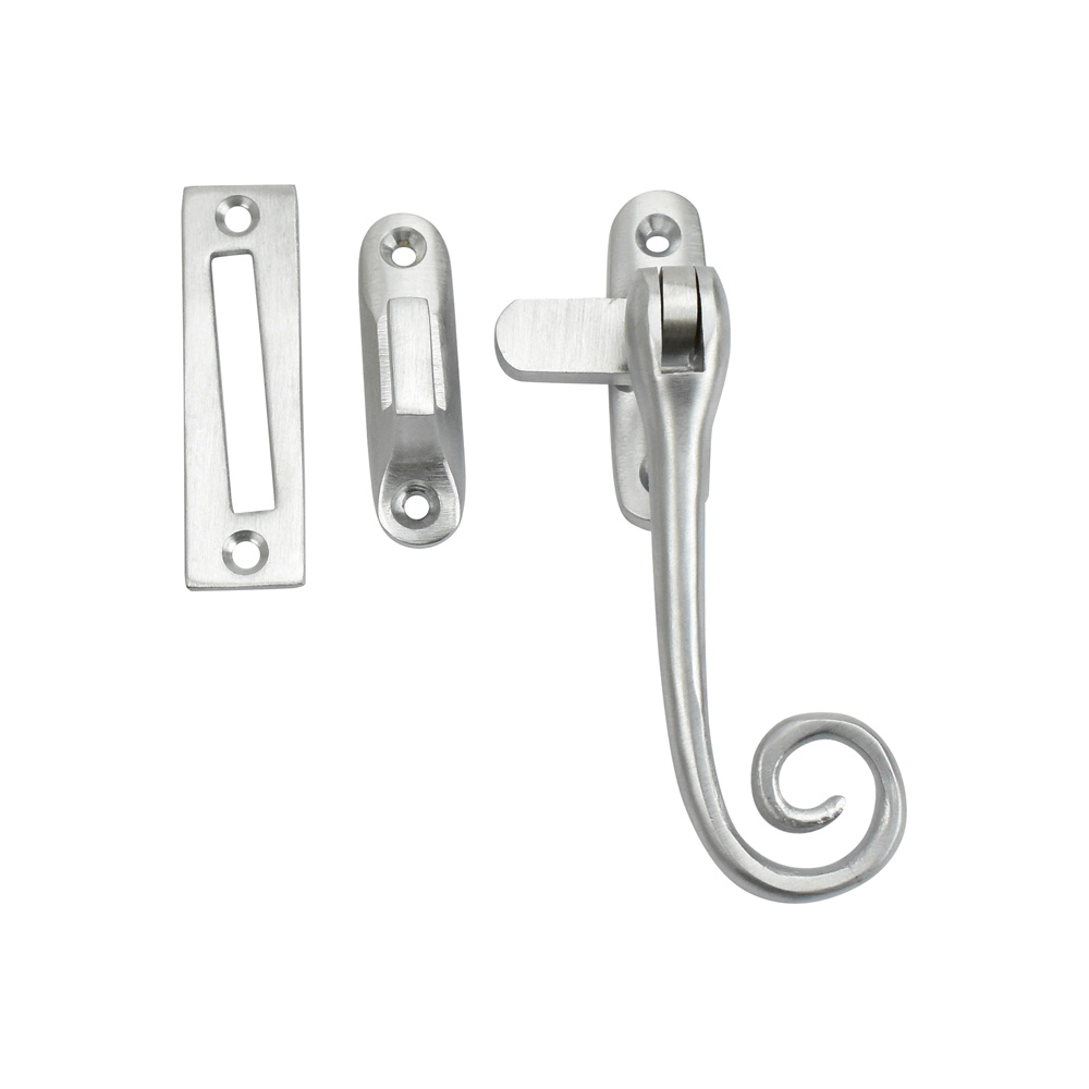 Dart Monkey Tail Brass Window Fastener with Hook & Mortice Plate - Satin Chrome